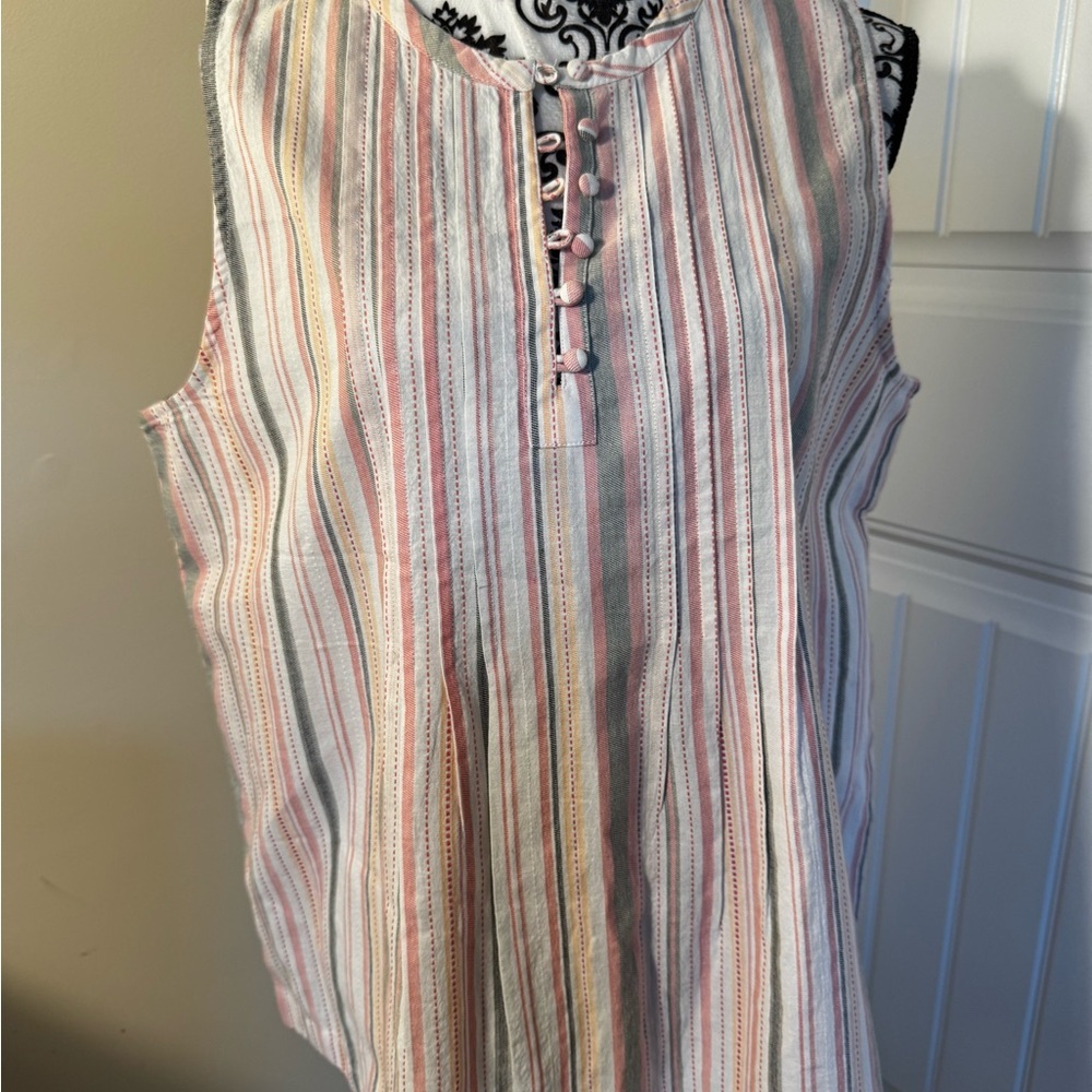 LOFT Pink Multi-Striped Sleeveless Tank Top